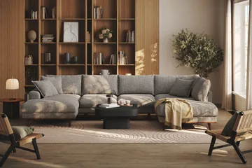 Copenhagen Premium 5-sits Högervänd U-formad Djup Soffa med Divan och Schäslong i Chenille - Grå - Möbler - Soffa - U-soffa