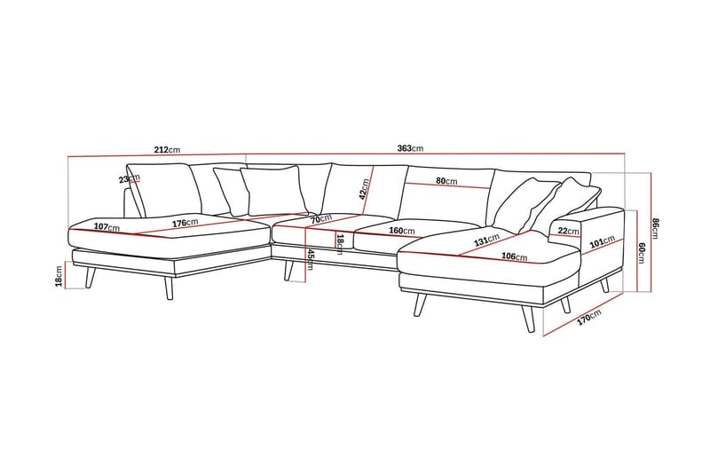 Copenhagen Premium 5-sits Vänstervänd U-formad Djup Soffa med Divan och Schäslong i Chenille - Grå - Möbler - Soffa - U-soffa