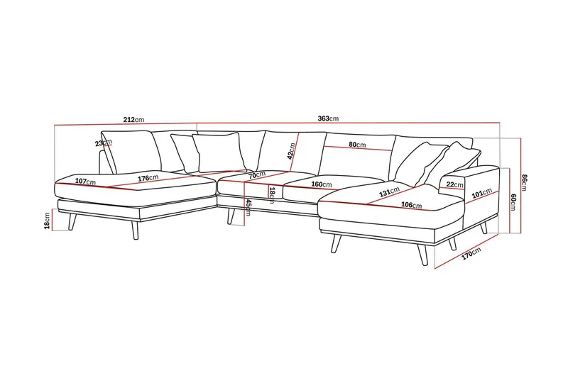 Copenhagen Premium 5-sits Vänstervänd U-formad Djup Soffa med Divan och Schäslong i Chenille - Beige - Möbler - Soffa - U-soffa