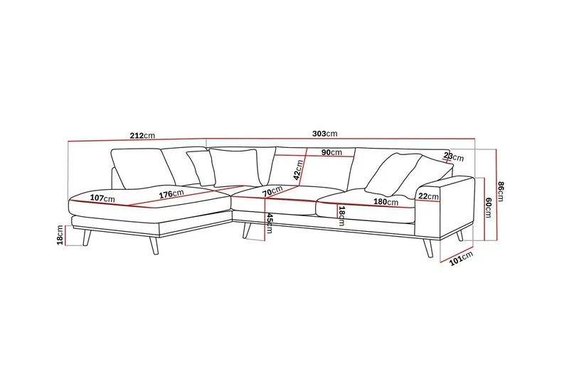 Copenhagen Premium 4-sits Vänstervänd L-formad Djup Schäslongsoffa i Chenille - Beige - Möbler - Soffa - Divansoffor & schäslongsoffa