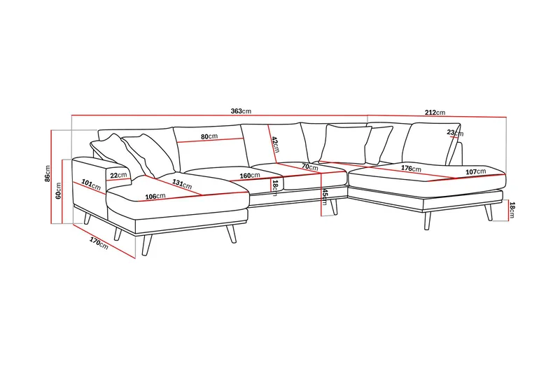 Copenhagen Premium 5-sits Högervänd U-formad Djup Soffa med Divan och Schäslong i Tyg - Ljusbrun - Möbler - Soffa - U-soffa