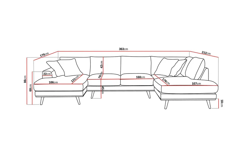 Copenhagen Premium 5-sits Högervänd U-formad Djup Soffa med Divan och Schäslong i Tyg - Beige - Möbler - Soffa - U-soffa