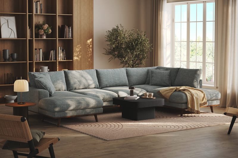 Copenhagen Premium 5-sits Högervänd U-formad Djup Soffa med Divan och Schäslong i Chenille - Grå/Blå - Möbler - Soffa - U-soffa