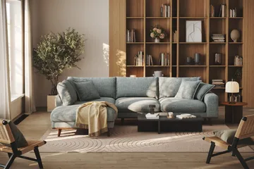 Copenhagen Premium 4-sits Vänstervänd L-formad Djup Schäslongsoffa i Chenille - Grå/Blå - Möbler - Soffa - Divansoffor & schäslongsoffa