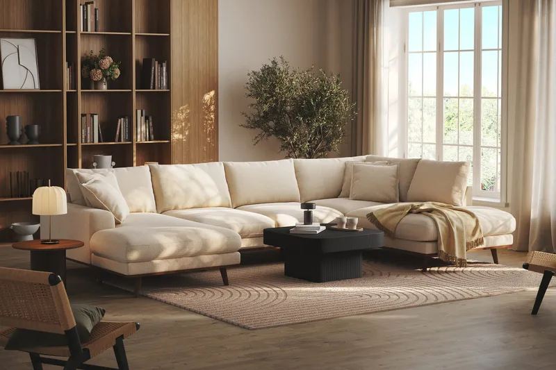 Copenhagen Premium 5-sits Högervänd U-formad Djup Soffa med Divan och Schäslong i Chenille - Ljusbeige - Möbler - Soffa - U-soffa