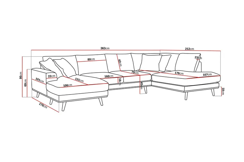 Copenhagen Premium 5-sits Högervänd U-formad Djup Soffa med Divan och Schäslong i Chenille - Grå - Möbler - Soffa - U-soffa