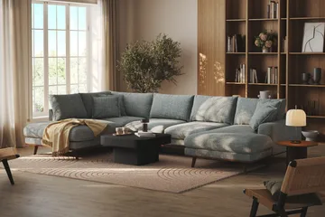 Copenhagen Premium 5-sits Vänstervänd U-formad Djup Soffa med Divan och Schäslong i Chenille - Grå/Blå - Möbler - Soffa - U-soffa