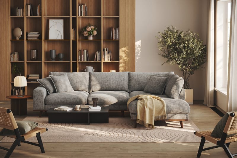 Copenhagen Premium 4-sits Högervänd L-formad Djup Schäslongsoffa i Chenille - Grå - Möbler - Soffa - Divansoffor & schäslongsoffa
