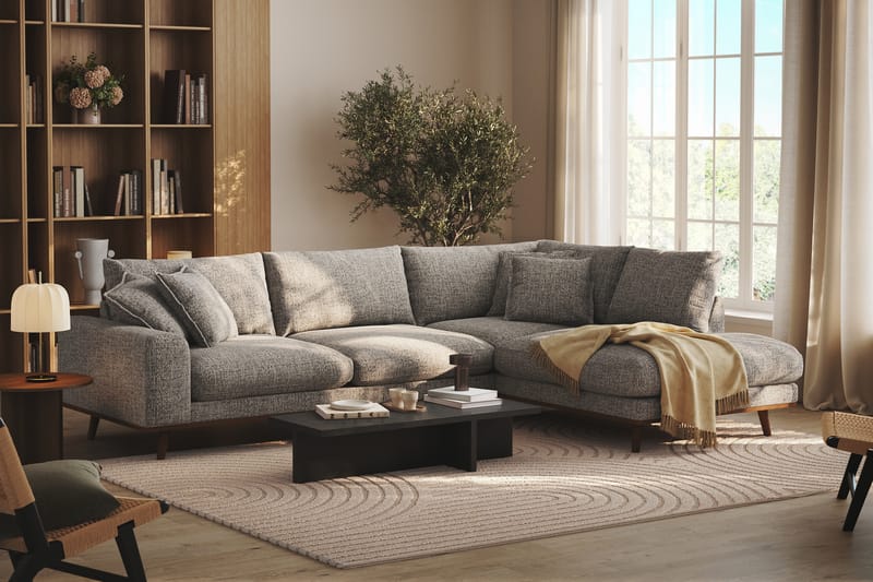 Copenhagen Premium 4-sits Högervänd L-formad Djup Schäslongsoffa i Chenille - Grå - Möbler - Soffa - Divansoffor & schäslongsoffa