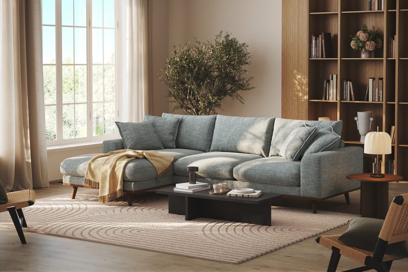 Copenhagen Premium 4-sits Vänstervänd L-formad Djup Divansoffa i Chenille - Grå/Blå - Möbler - Soffa - Divansoffor & schäslongsoffa