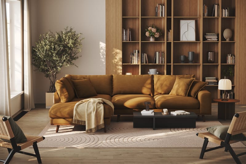 Copenhagen Premium 4-sits Vänstervänd L-formad Djup Schäslongsoffa i Tyg - Senapsgul - Möbler - Soffa - Divansoffor & schäslongsoffa