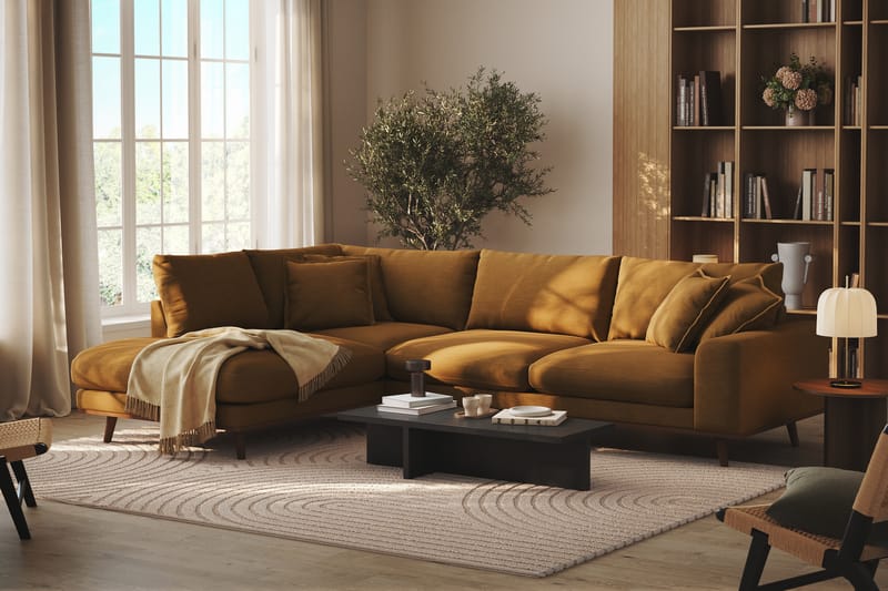 Copenhagen Premium 4-sits Vänstervänd L-formad Djup Schäslongsoffa i Tyg - Senapsgul - Möbler - Soffa - Divansoffor & schäslongsoffa