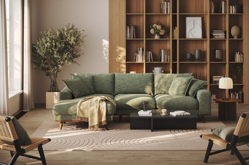 Copenhagen Premium 4-sits Vänstervänd L-formad Djup Divansoffa i Chenille - Grön - Möbler - Soffa - Divansoffor & schäslongsoffa