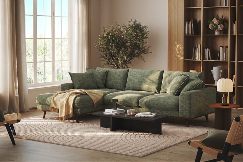 Copenhagen Premium 4-sits Vänstervänd L-formad Djup Divansoffa i Chenille - Grön - Möbler - Soffa - Divansoffor & schäslongsoffa