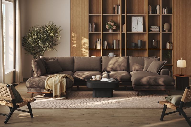Copenhagen Premium 5-sits Vänstervänd U-formad Djup Soffa med Divan och Schäslong i Tyg - Brun - Möbler - Soffa - U-soffa
