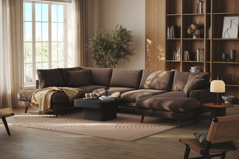 Copenhagen Premium 5-sits Vänstervänd U-formad Djup Soffa med Divan och Schäslong i Tyg - Brun - Möbler - Soffa - U-soffa