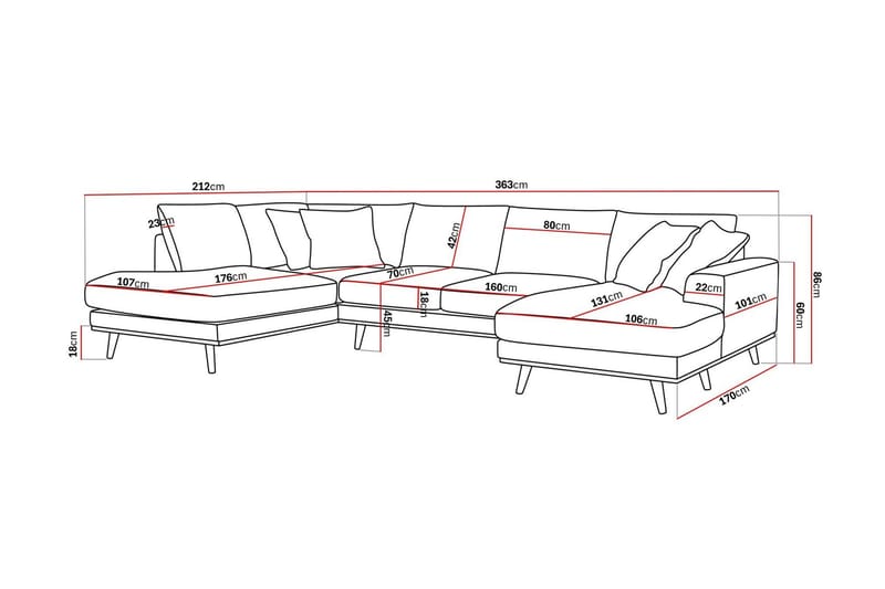 Copenhagen Premium 5-sits Vänstervänd U-formad Djup Soffa med Divan och Schäslong i Chenille - Brun - Möbler - Soffa - U-soffa