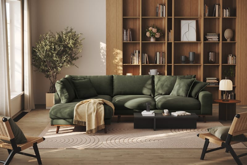 Copenhagen Premium 4-sits Vänstervänd L-formad Djup Schäslongsoffa i Tyg - Grön - Möbler - Soffa - Divansoffor & schäslongsoffa