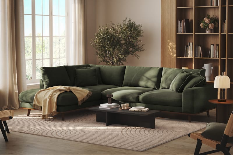 Copenhagen Premium 4-sits Vänstervänd L-formad Djup Schäslongsoffa i Tyg - Grön - Möbler - Soffa - Divansoffor & schäslongsoffa