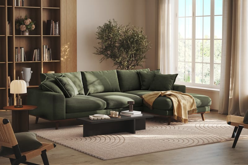 Copenhagen Premium 4-sits Högervänd L-formad Djup Divansoffa i Tyg - Grön - Möbler - Soffa - Divansoffor & schäslongsoffa