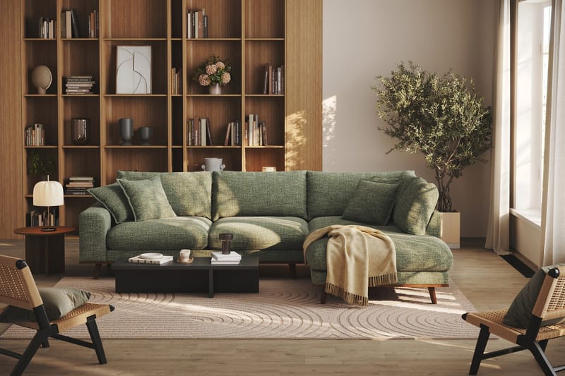 Copenhagen Premium 4-sits Högervänd L-formad Djup Schäslongsoffa i Chenille - Grön - Möbler - Soffa - Divansoffor & schäslongsoffa