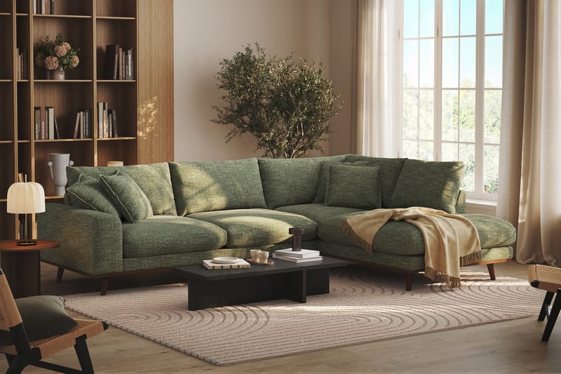 Copenhagen Premium 4-sits Högervänd L-formad Djup Schäslongsoffa i Chenille - Grön - Möbler - Soffa - Divansoffor & schäslongsoffa