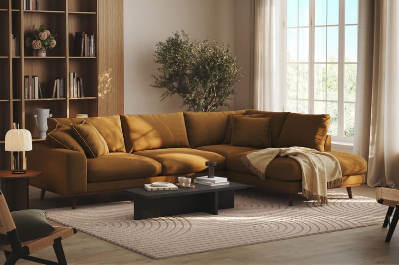 Copenhagen Premium 4-sits Högervänd L-formad Djup Schäslongsoffa i Tyg - Senapsgul - Möbler - Soffa - Divansoffor & schäslongsoffa
