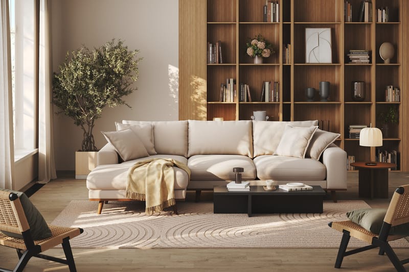 Copenhagen Premium 4-sits Vänstervänd L-formad Djup Divansoffa i Bouclé - Ljusbeige - Möbler - Soffa - Divansoffor & schäslongsoffa