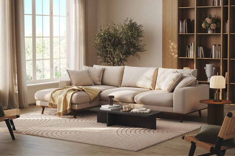 Copenhagen Premium 4-sits Vänstervänd L-formad Djup Divansoffa i Bouclé - Ljusbeige - Möbler - Soffa - Divansoffor & schäslongsoffa