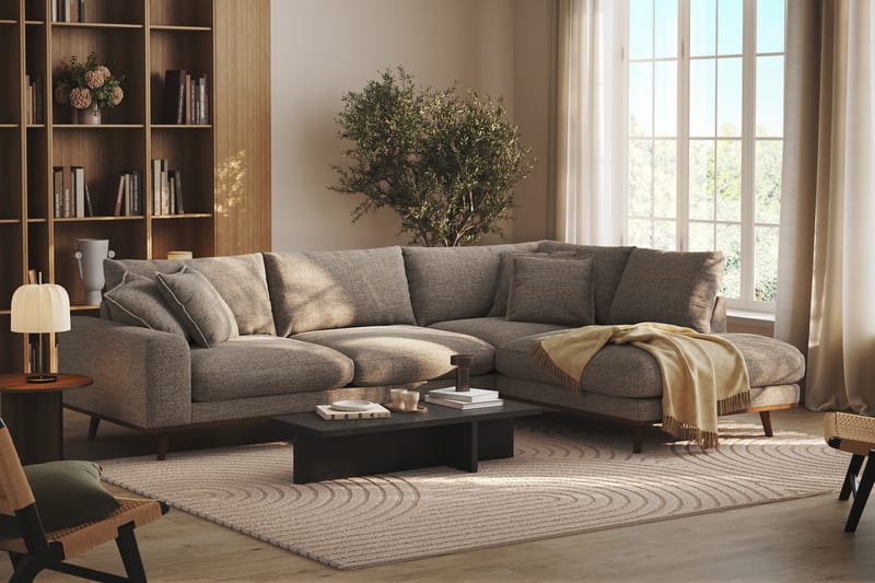 Copenhagen Premium 4-sits Högervänd L-formad Djup Schäslongsoffa i Chenille - Brun - Möbler - Soffa - Divansoffor & schäslongsoffa