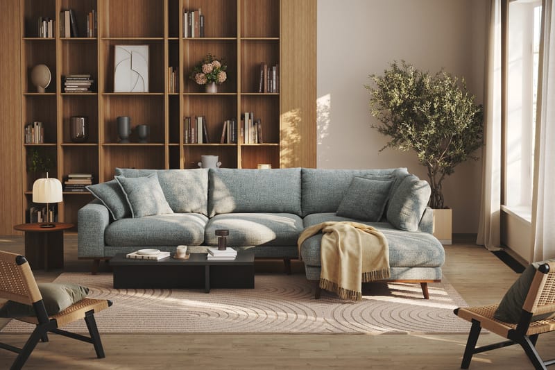 Copenhagen Premium 4-sits Högervänd L-formad Djup Schäslongsoffa i Chenille - Grå/Blå - Möbler - Soffa - Divansoffor & schäslongsoffa