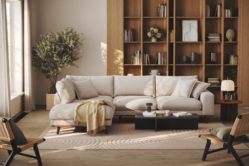 Copenhagen Premium 4-sits Vänstervänd L-formad Djup Schäslongsoffa i Bouclé - Ljusbeige - Möbler - Soffa - Divansoffor & schäslongsoffa