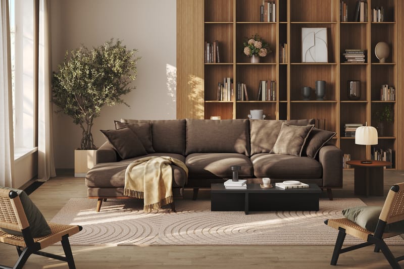 Copenhagen Premium 4-sits Vänstervänd L-formad Djup Divansoffa i Tyg - Brun - Möbler - Soffa - Divansoffor & schäslongsoffa