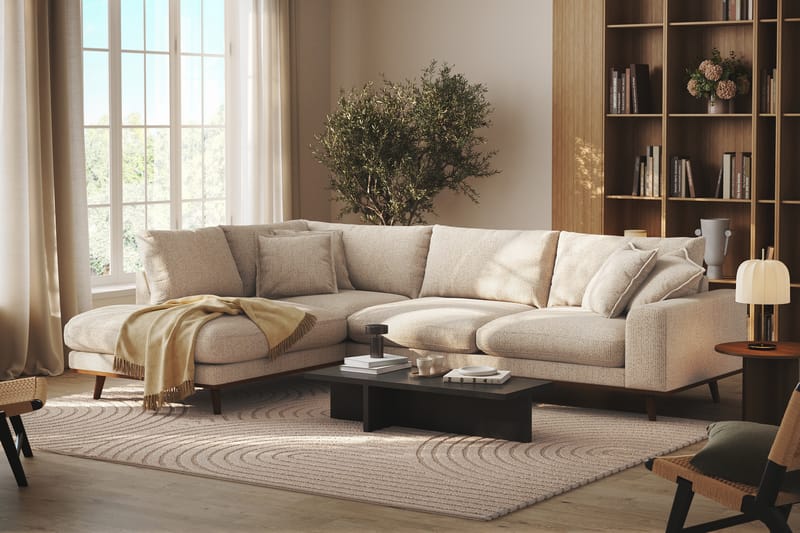 Copenhagen Premium 4-sits Vänstervänd L-formad Djup Schäslongsoffa i Chenille - Beige - Möbler - Soffa - Divansoffor & schäslongsoffa