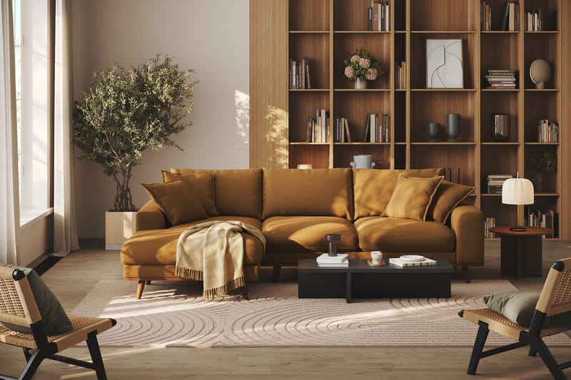 Copenhagen Premium 4-sits Vänstervänd L-formad Djup Divansoffa i Tyg - Senapsgul - Möbler - Soffa - Divansoffor & schäslongsoffa
