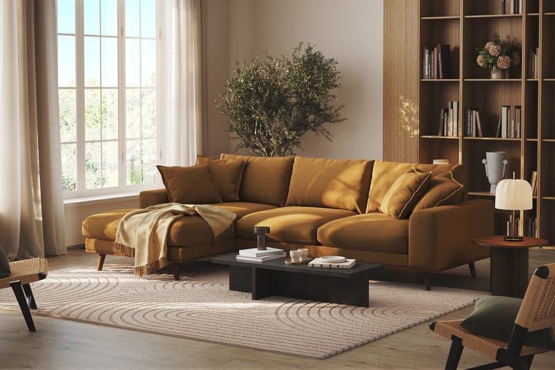 Copenhagen Premium 4-sits Vänstervänd L-formad Djup Divansoffa i Tyg - Senapsgul - Möbler - Soffa - Divansoffor & schäslongsoffa