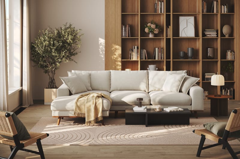 Copenhagen Premium 4-sits Vänstervänd L-formad Djup Divansoffa i Tyg - Ljusbeige - Möbler - Soffa - Divansoffor & schäslongsoffa