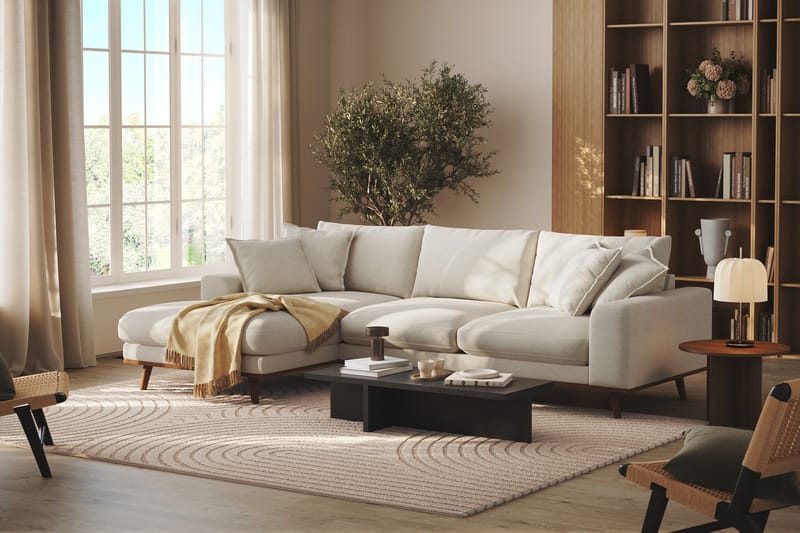 Copenhagen Premium 4-sits Vänstervänd L-formad Djup Divansoffa i Tyg - Ljusbeige - Möbler - Soffa - Divansoffor & schäslongsoffa