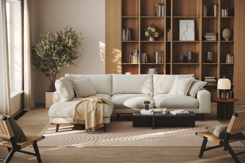 Copenhagen Premium 4-sits Vänstervänd L-formad Djup Schäslongsoffa i Tyg - Ljusbeige - Möbler - Soffa - Divansoffor & schäslongsoffa