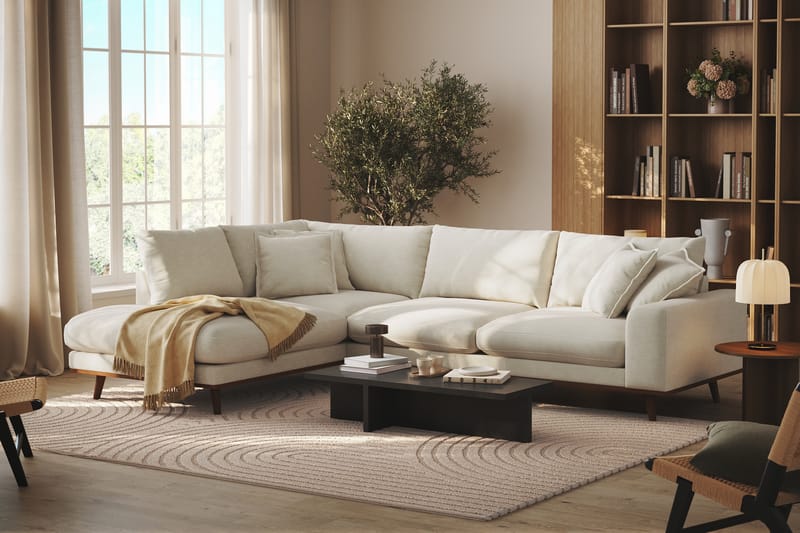 Copenhagen Premium 4-sits Vänstervänd L-formad Djup Schäslongsoffa i Tyg - Ljusbeige - Möbler - Soffa - Divansoffor & schäslongsoffa