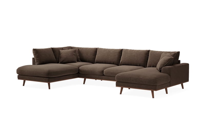 Copenhagen Premium 5-sits Högervänd U-formad Djup Soffa med Divan och Schäslong i Tyg - Brun - Möbler - Soffa - U-soffa