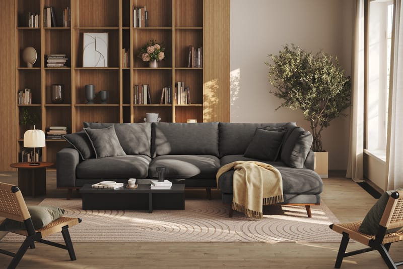 Copenhagen Premium 4-sits Högervänd L-formad Djup Schäslongsoffa i Tyg - Mörkgrå - Möbler - Soffa - Divansoffor & schäslongsoffa