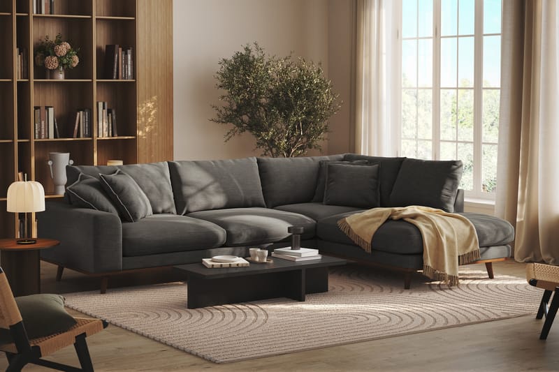 Copenhagen Premium 4-sits Högervänd L-formad Djup Schäslongsoffa i Tyg - Mörkgrå - Möbler - Soffa - Divansoffor & schäslongsoffa