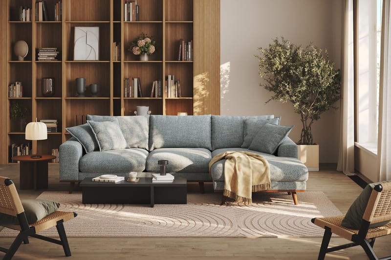 Copenhagen Premium 4-sits Högervänd L-formad Djup Divansoffa i Chenille - Grå/Blå - Möbler - Soffa - Divansoffor & schäslongsoffa