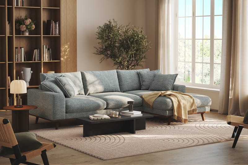 Copenhagen Premium 4-sits Högervänd L-formad Djup Divansoffa i Chenille - Grå/Blå - Möbler - Soffa - Divansoffor & schäslongsoffa