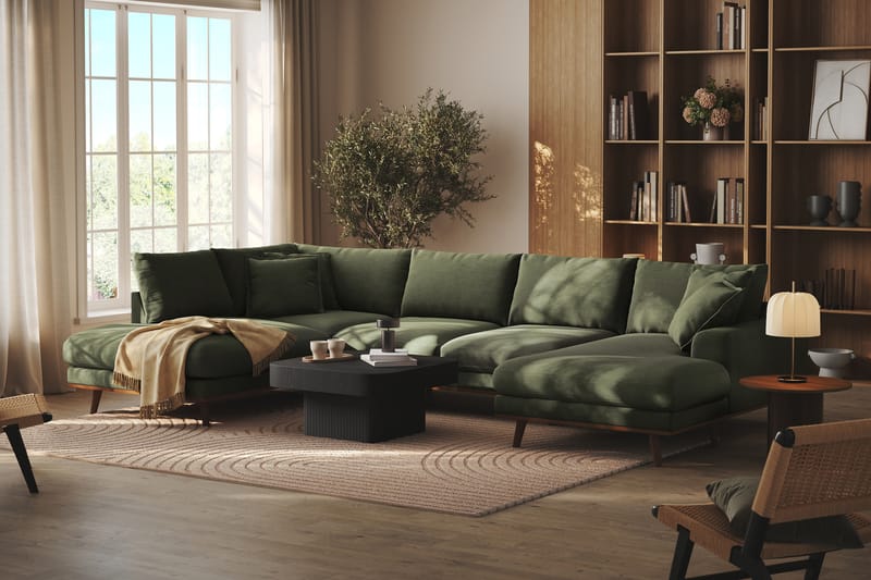 Copenhagen Premium 5-sits Vänstervänd U-formad Djup Soffa med Divan och Schäslong i Tyg - Grön - Möbler - Soffa - U-soffa