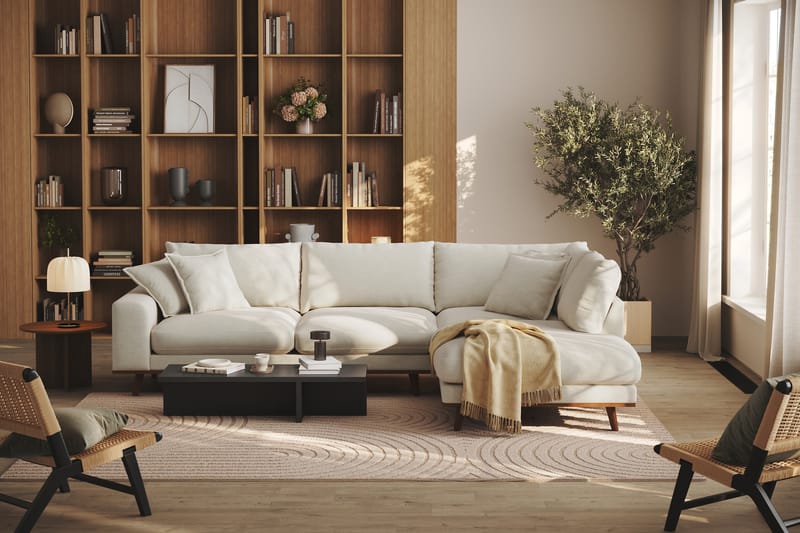 Copenhagen Premium 4-sits Högervänd L-formad Djup Schäslongsoffa i Tyg - Ljusbeige - Möbler - Soffa - Divansoffor & schäslongsoffa