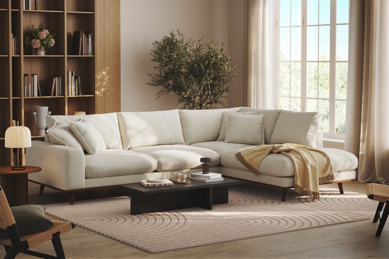 Copenhagen Premium 4-sits Högervänd L-formad Djup Schäslongsoffa i Tyg - Ljusbeige - Möbler - Soffa - Divansoffor & schäslongsoffa