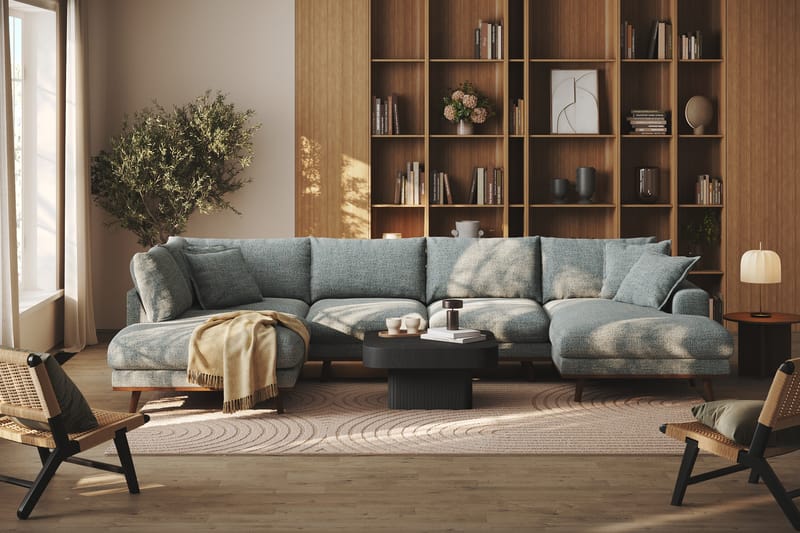 Copenhagen Premium 5-sits Vänstervänd U-formad Djup Soffa med Divan och Sch�äslong i Chenille - Grå/Blå - Möbler - Soffa - U-soffa