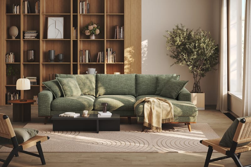 Copenhagen Premium 4-sits Högervänd L-formad Djup Divansoffa i Chenille - Grön - Möbler - Soffa - Divansoffor & schäslongsoffa